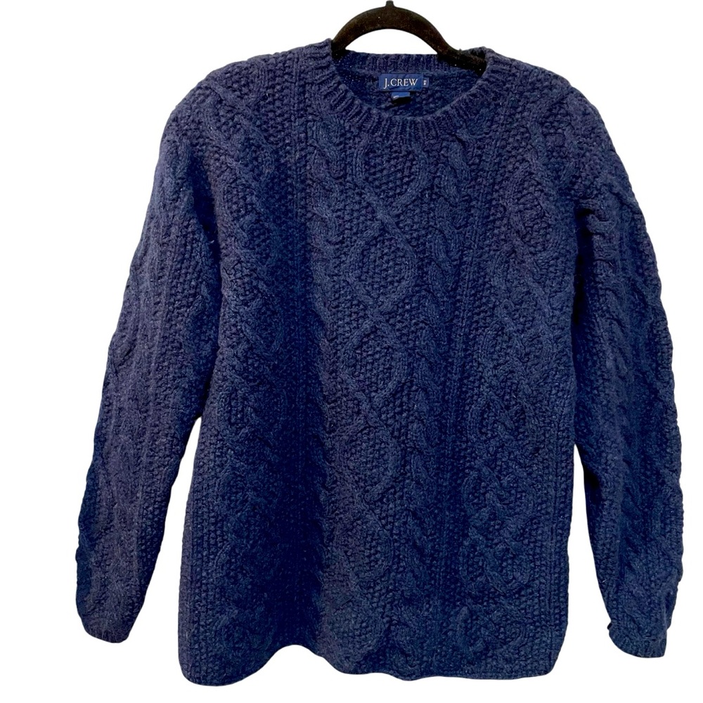 J. Crew Wool Cable Knit Heather Blue Sweater Unisex Men’s Small